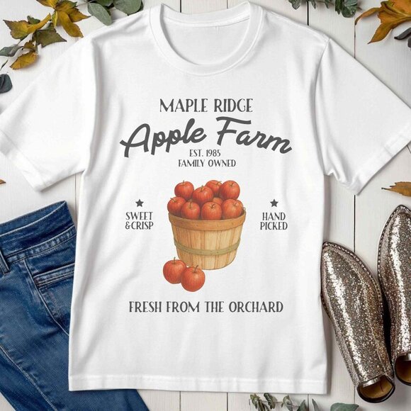 Farmers Market Apple Graphic Tee Vintage Style Autumn Season Sweater Weather Tee - Picture 2 of 4